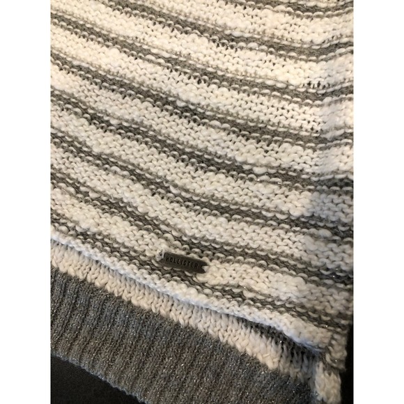 Hollister Sparkle Slouchy Sweater Metallic Stripe Step Hem Gray White Loose Knit - Picture 6 of 10